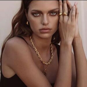 Necklace‎ Twisted Rope Chain Style Simple Style Solid Steel 18K Gold